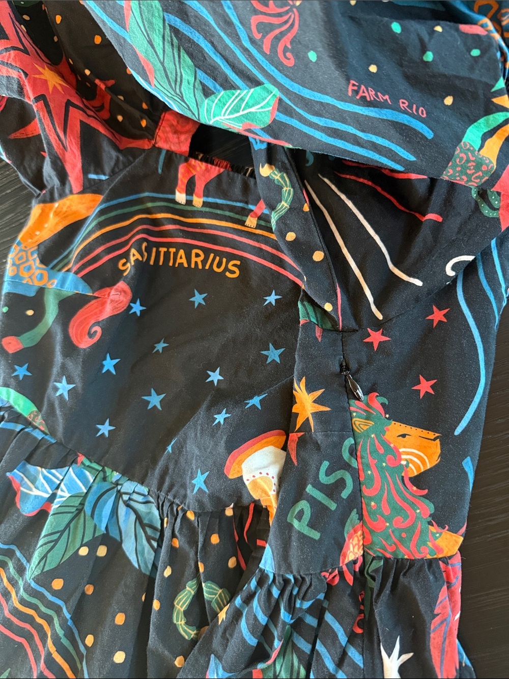 Farm Rio Zodiac Cotton Mini Dress Puff Sleeves Womens size Large - Picture 11 of 12